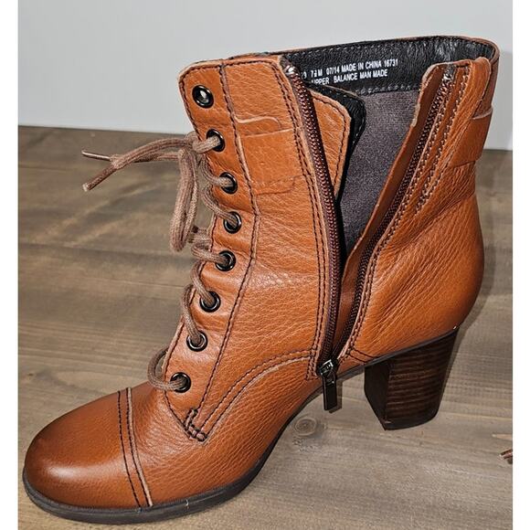 Clarks leather lace up boots ladies size 7.5M caramel brown  side zip - Picture 6 of 12